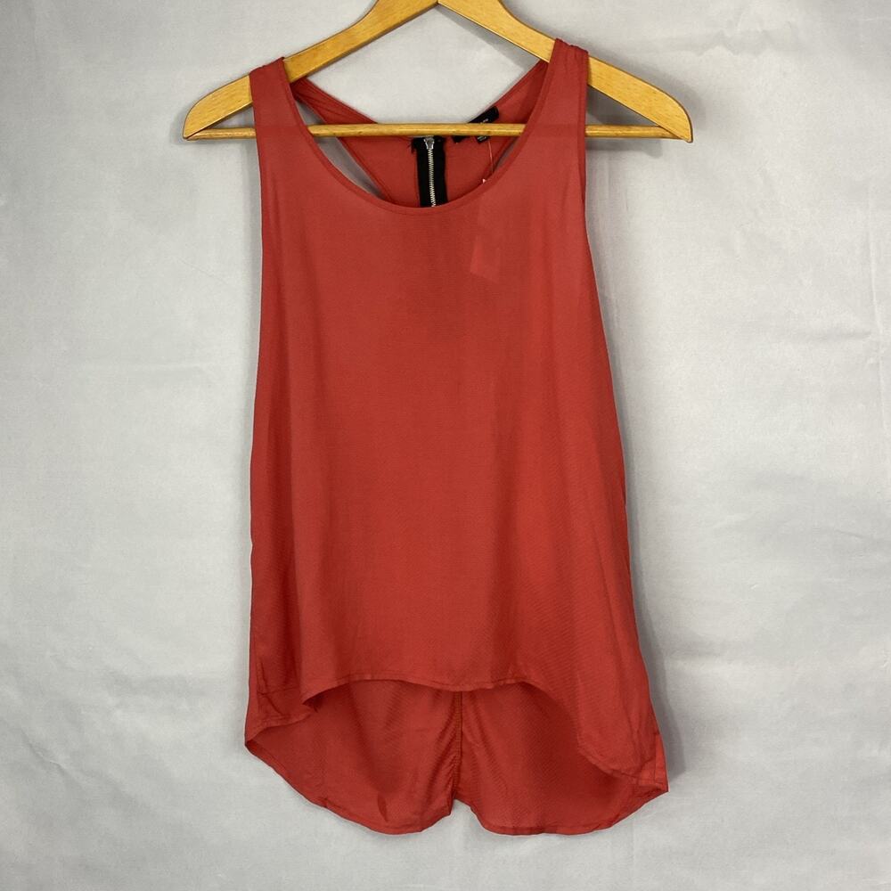 NWT Soprano Top Womens L Salmon Tank Pink Zip Flowy High Low Blouse Sleeveless